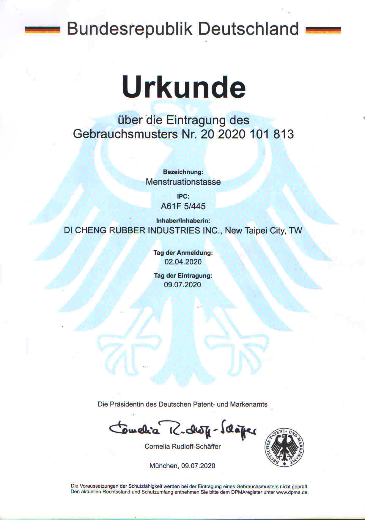 German new design patent certificate