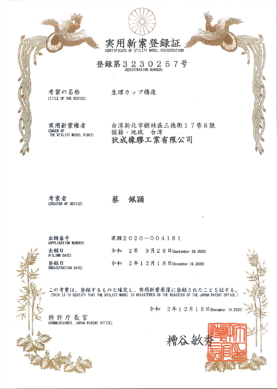 Japanese new design patent